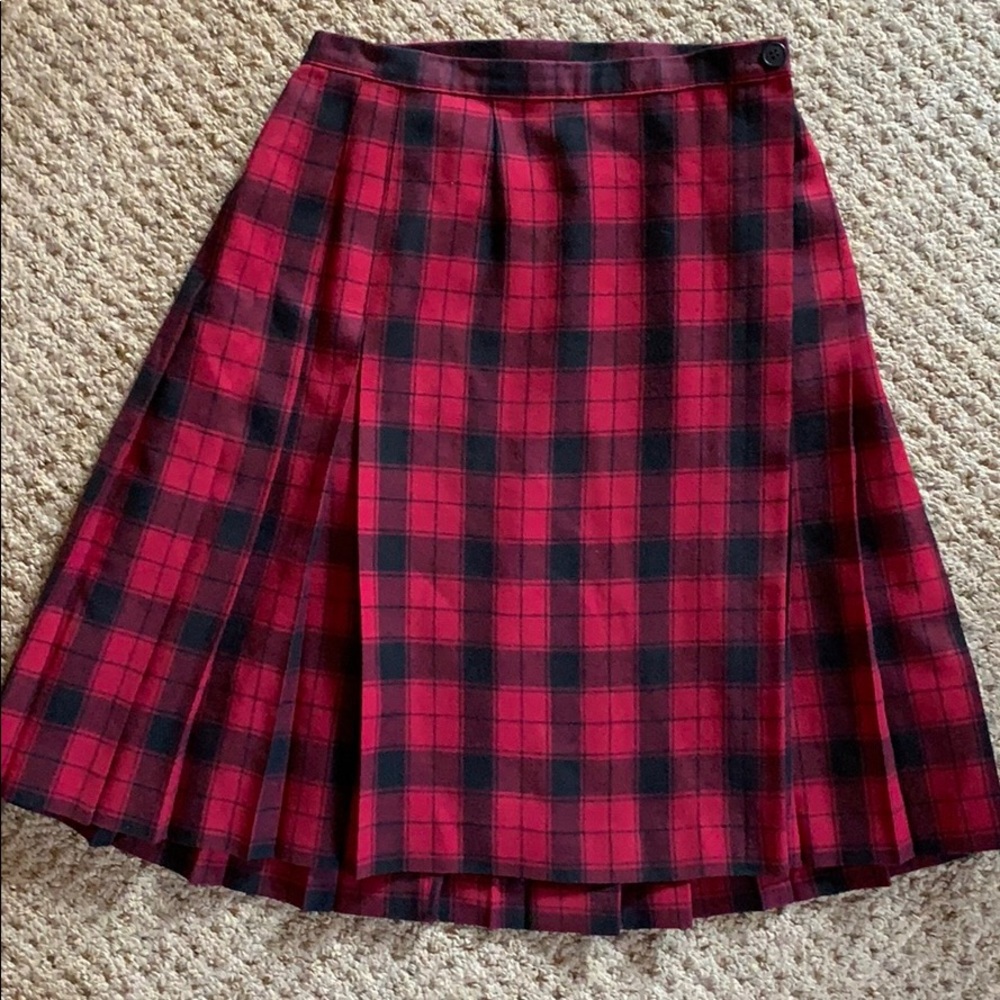 Laura Ashley Wool Red & Blk Plaid Kilt Skirt